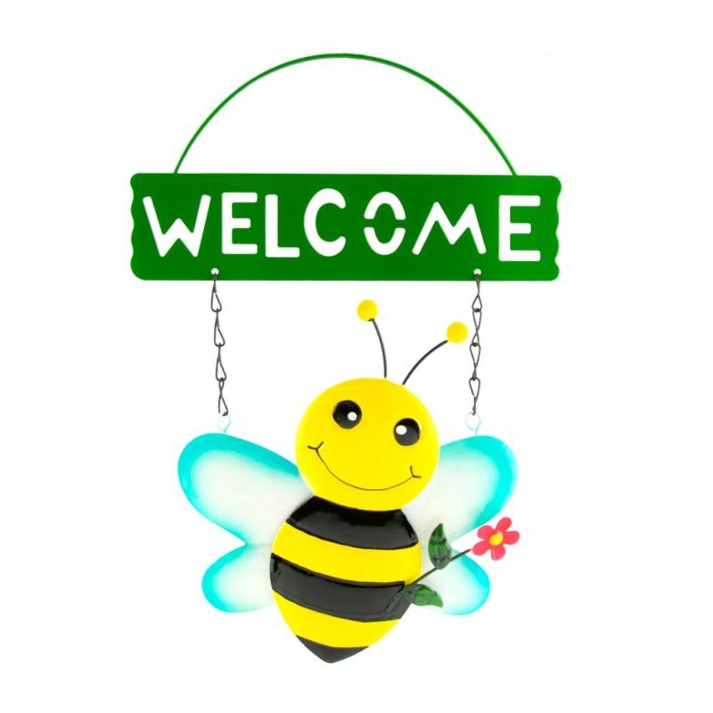 Bumble Bee 12" Indoor/Outdoor Metal Hanging "Welcome" Sign